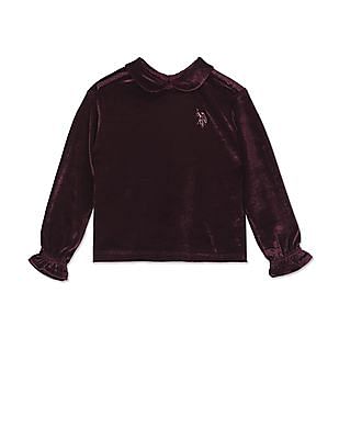 U S Polo Assn Kids Peter Pan Collar Velvet Top