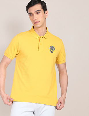 U S Polo Assn Men Mustard Solid Pure Cotton Polo Shirt