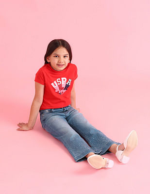 U S Polo Assn Kids Girls Mid Rise Flared Fit Jeans