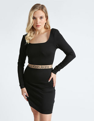 Buy Calvin Klein Logo Taped Waistband Milano Dress | Jerseykleider