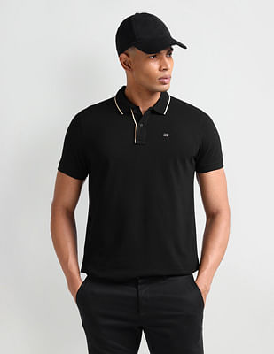 Arrow Sport Striped Collar Solid Polo Shirt