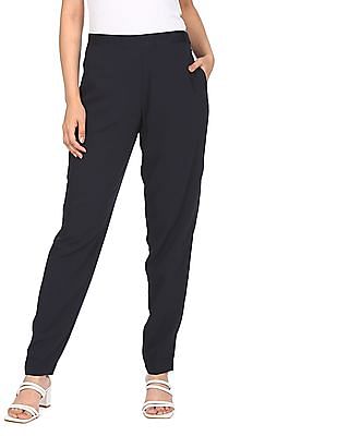 Tommy Hilfiger Women Navy Fluid Twill Tapered Pull On Trousers