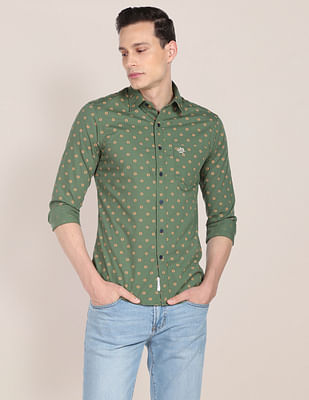 U S Polo Assn Geometric Print Pure Cotton Casual Shirt