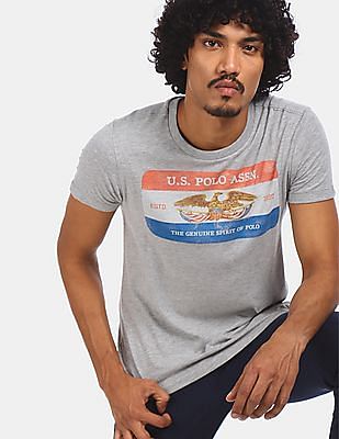 U S Polo Assn Crew Neck Brand Print Heathered T-Shirt