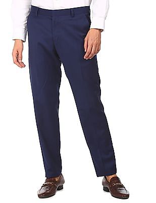 Tommy Hilfiger Men Blue Slim Fit Solid Formal Trousers