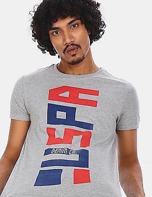 U S Polo Assn Crew Neck Brand Print Heathered T-Shirt