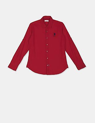 U S Polo Assn Kids Boys Spread Collar Solid Shirt