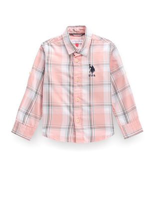 U S Polo Assn Kids Boys Plaid Check Super Slim Fit Shirt