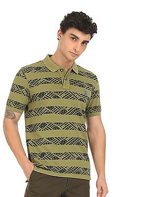 U S Polo Assn Denim Co Ribbed Collar Printed Polo Shirt