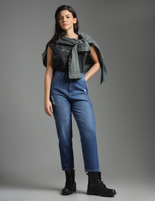 バッグ JESSA MAE ALFECHE   JEANS Buy Flying Machine Women High Rise Mom Fit Distressed Jeans