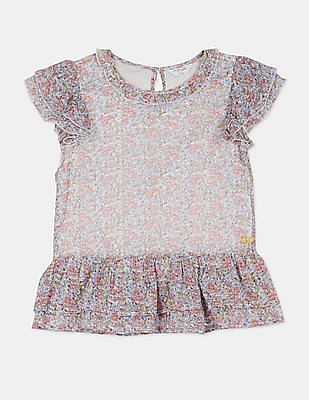 U S Polo Assn Kids Girls White All Over Printed Peplum Top