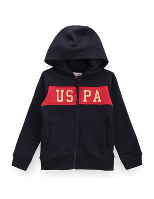 U S Polo Assn Kids Boys Brand Appliqued Hooded Sweatshirt