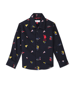 U S Polo Assn Kids Boys Brand Print Cotton Shirt