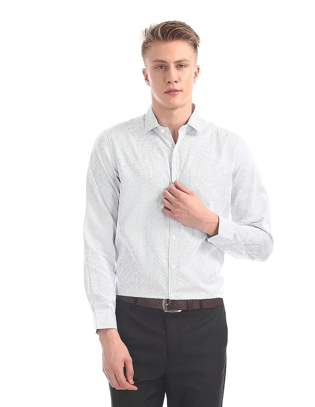 Buy Excalibur Semi Cutaway Collar Vertical Stripe Shirt - NNNOW.com