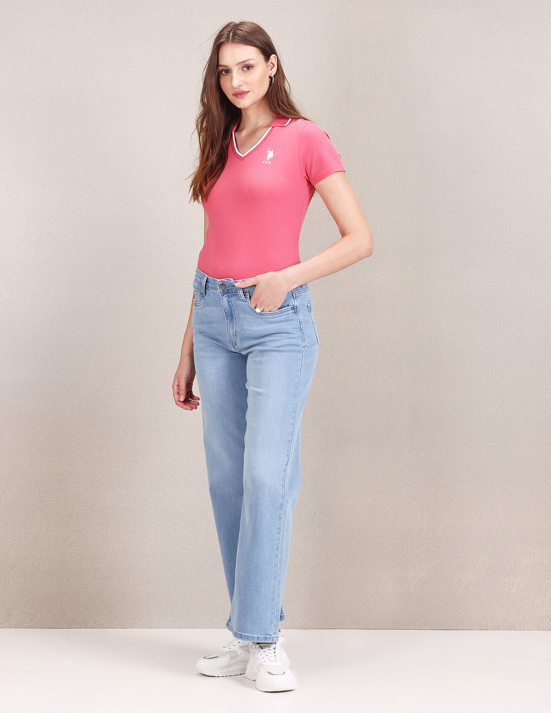 Buy V-Front Mid Rise Wide Leg Jeans for USD 84.00