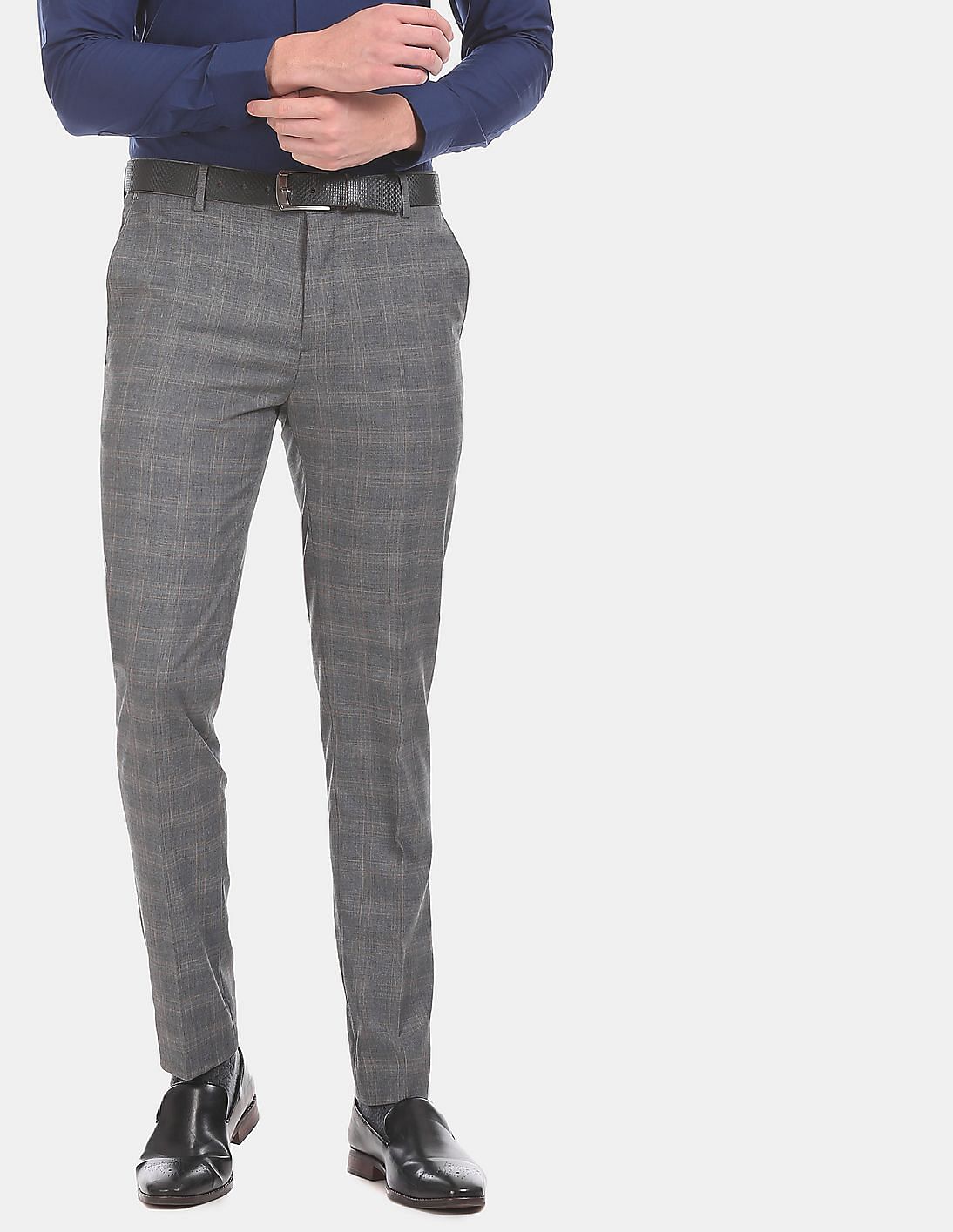 Buy USPA Tailored Men Grey Super Slim Fit Check Formal Trousers - NNNOW.com