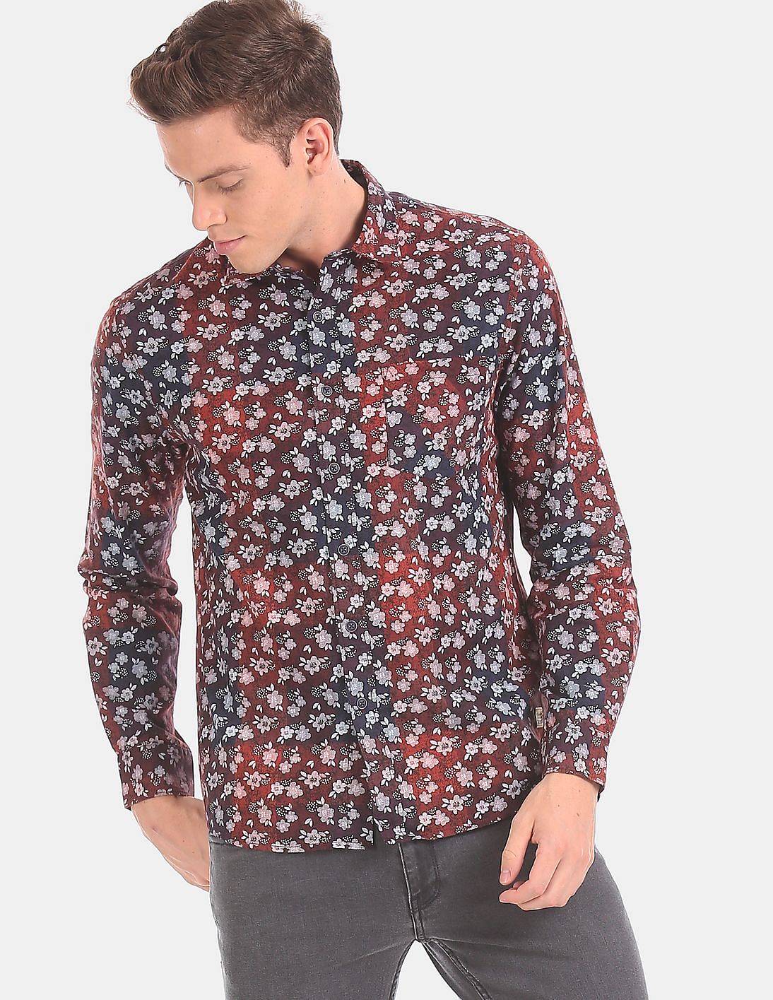 Buy Newport Men Men Rust And Navy Mitered Cuff Floral Print Pure Cotton ...