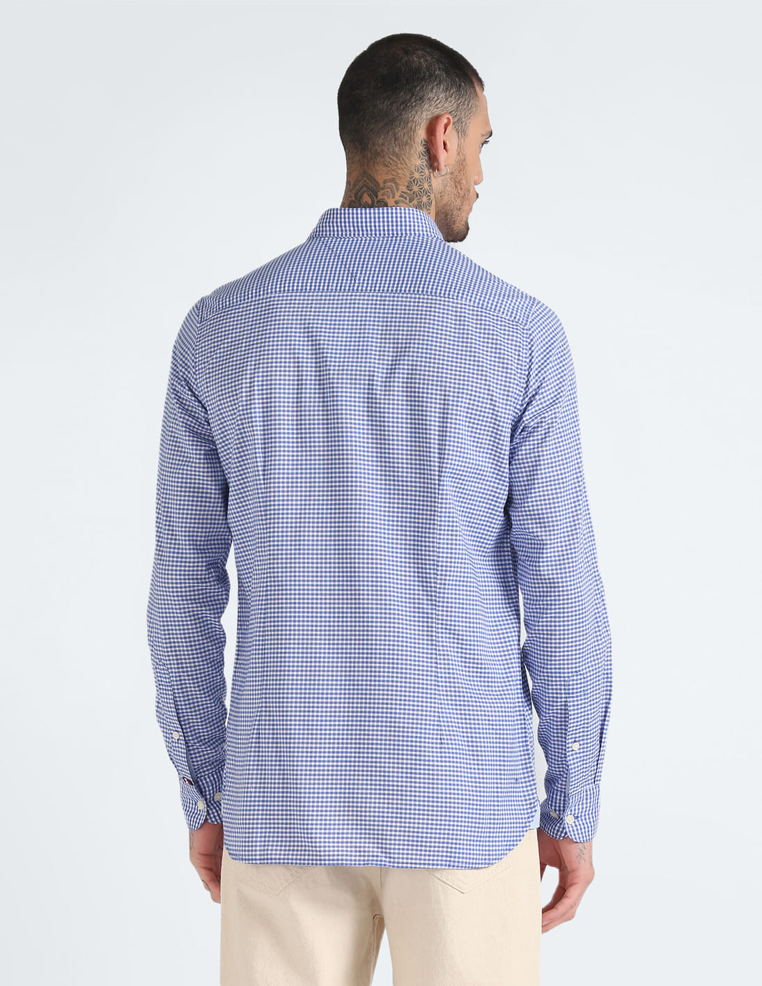 slim fit dress slacks Non-Iron Cotton Check Dress Shirt with Contrast Trim