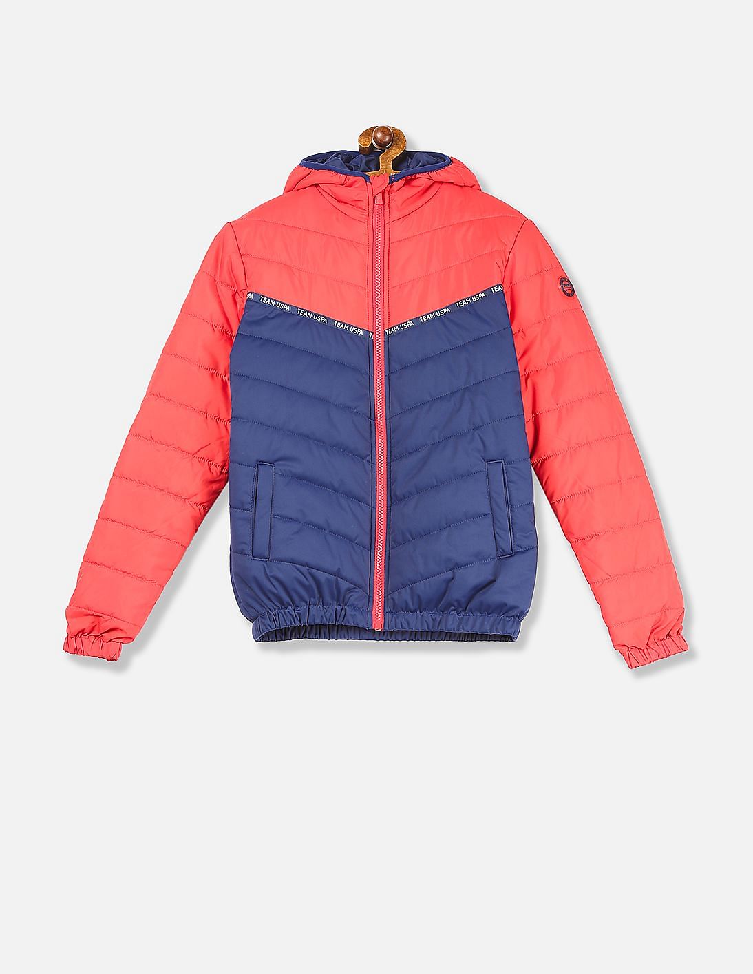 Blue Hooded Colour Block Puffer Jacket 