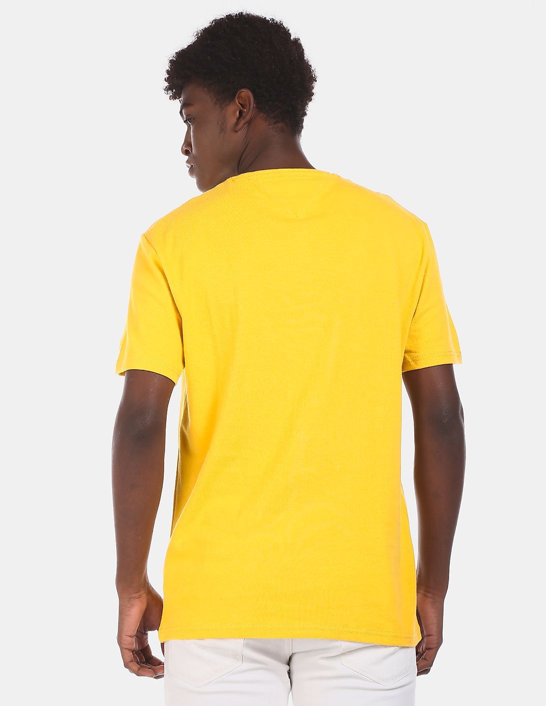 Buy Tommy Hilfiger Men Yellow Crew Neck Printed Brand Flag