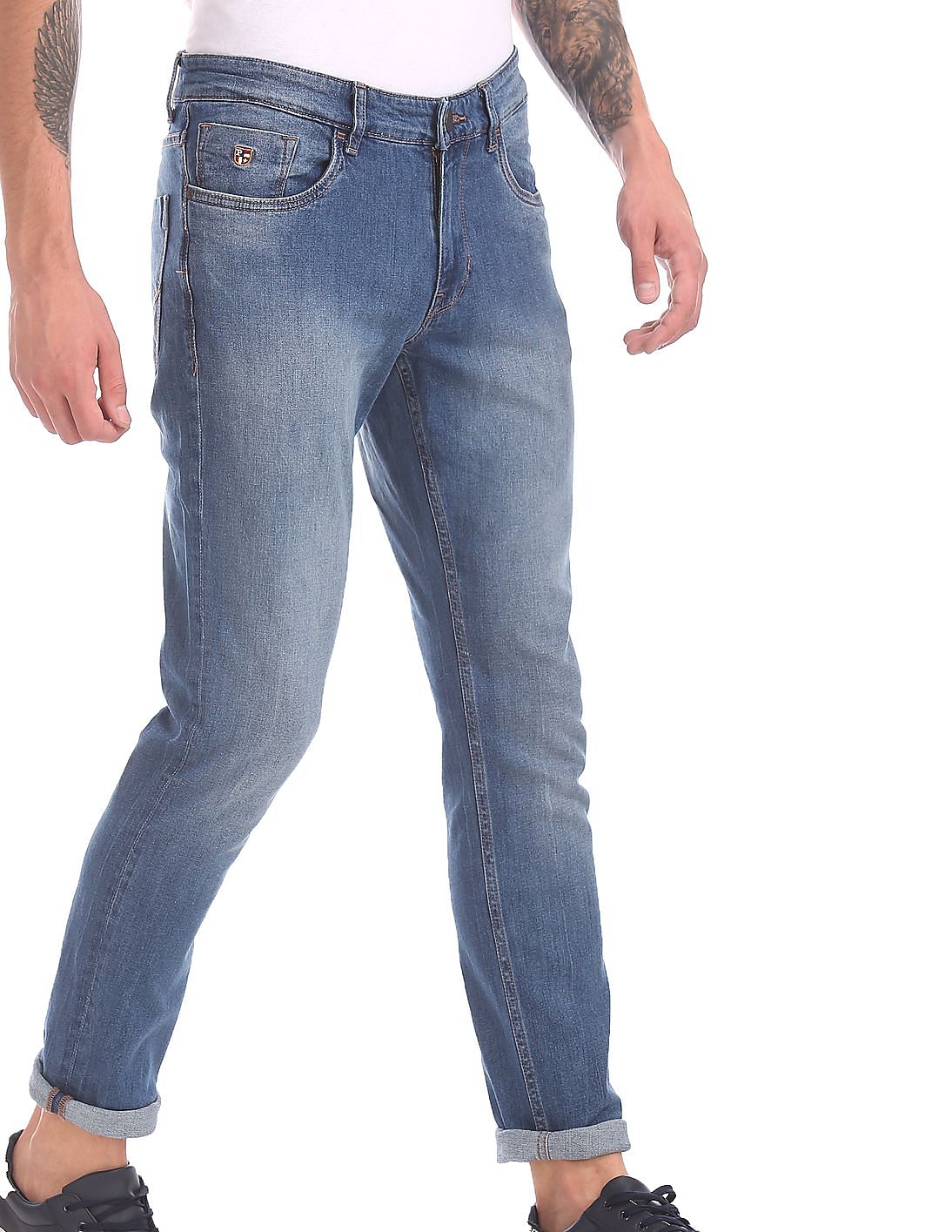 Buy Men Blue Brandon Slim Tapered Fit Stone Wash Jeans online at NNNOW.com