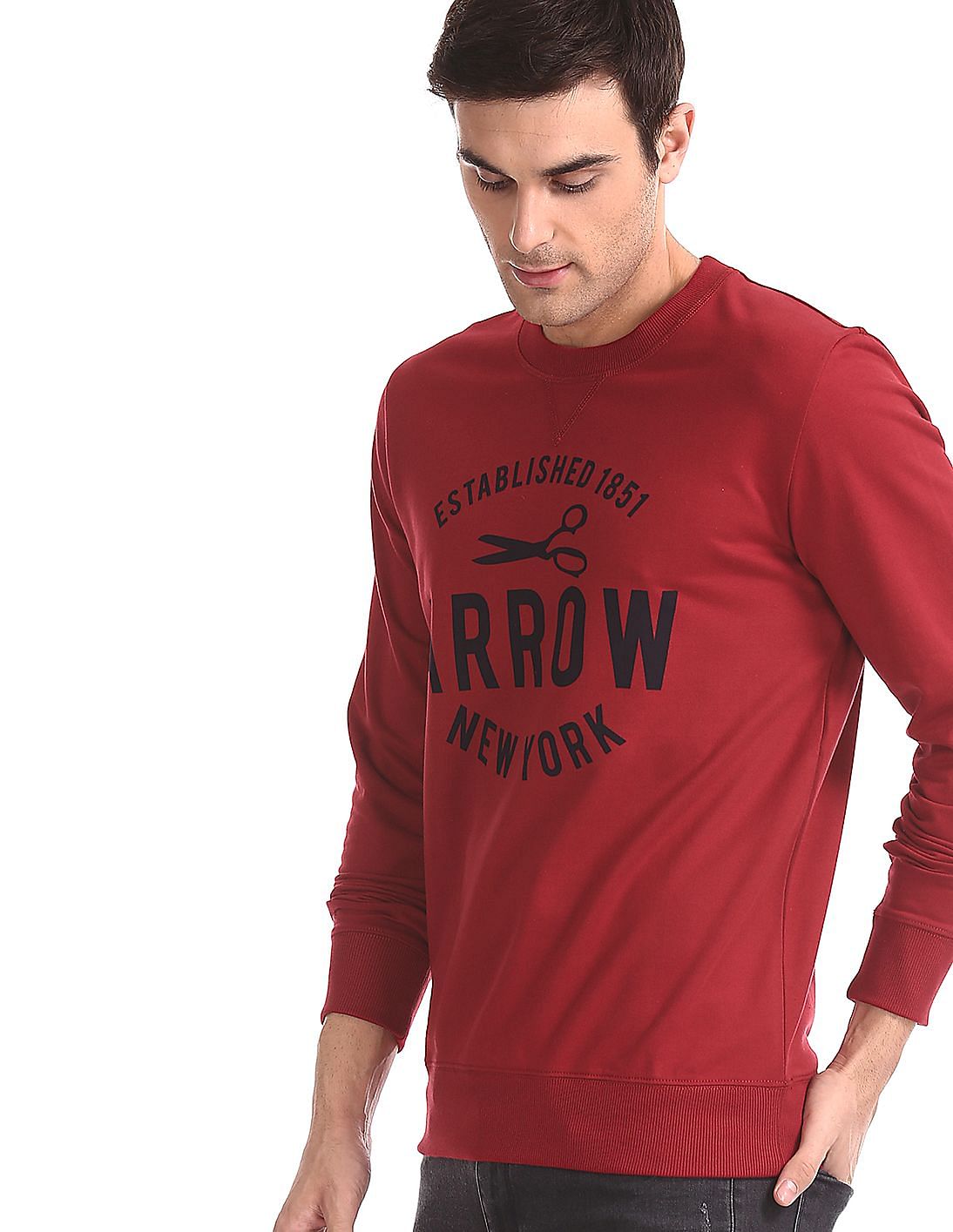 Buy Arrow Sports Red Brand Graphic Crew Neck Sweatshirt - NNNOW.com