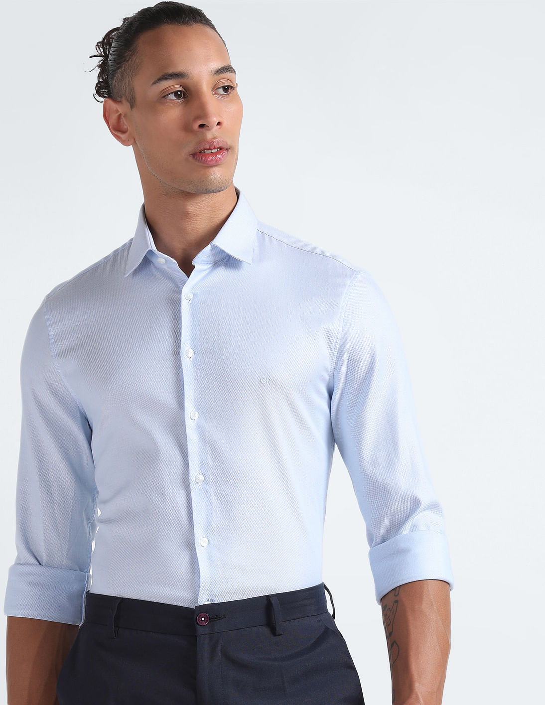 Calvin Klein Fine Line Dobby Long Sleeve Woven Shirt - Carbon
