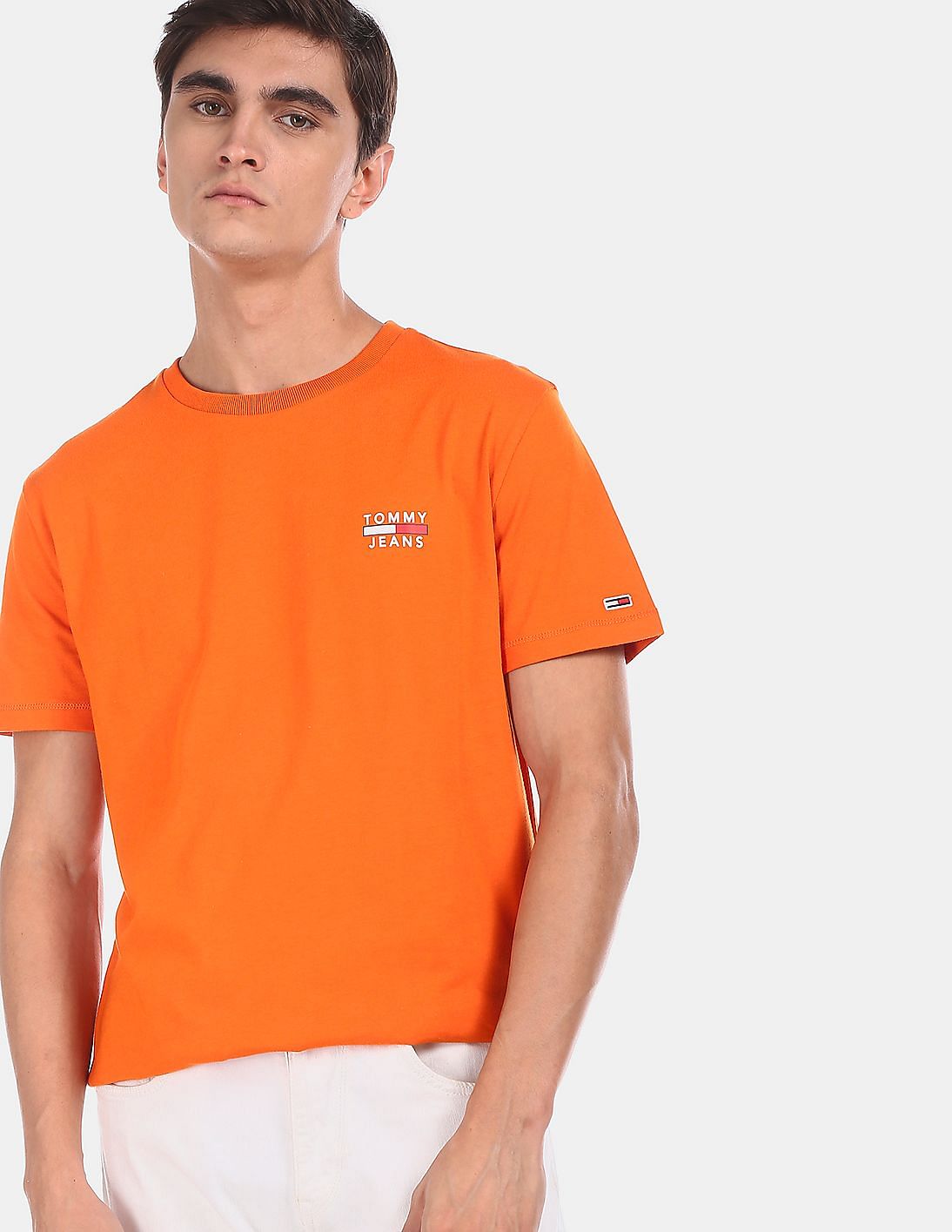 Buy Tommy Hilfiger Men Orange Slim Fit Short Sleeve Chest Logo T-Shirt ...