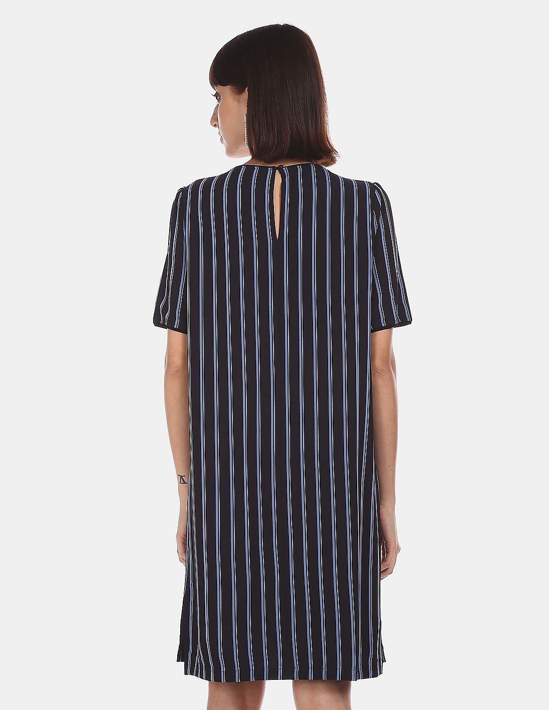 Buy Tommy Hilfiger Women Navy Blue Short Sleeve Stripe Dress 