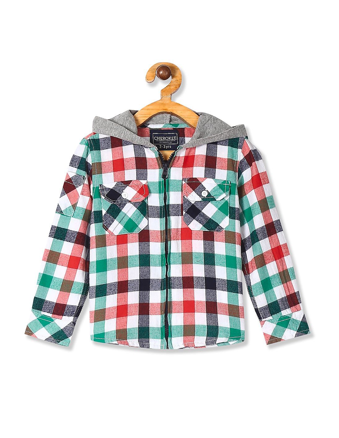 hooded check shirt