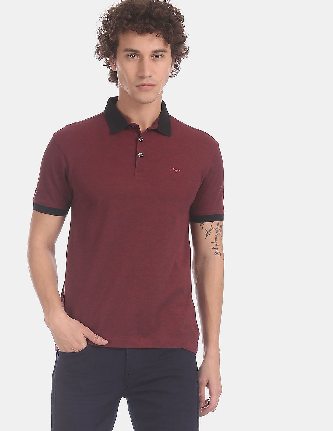 Buy Flying Machine Men Red Patterned Pique Polo Shirt - NNNOW.com