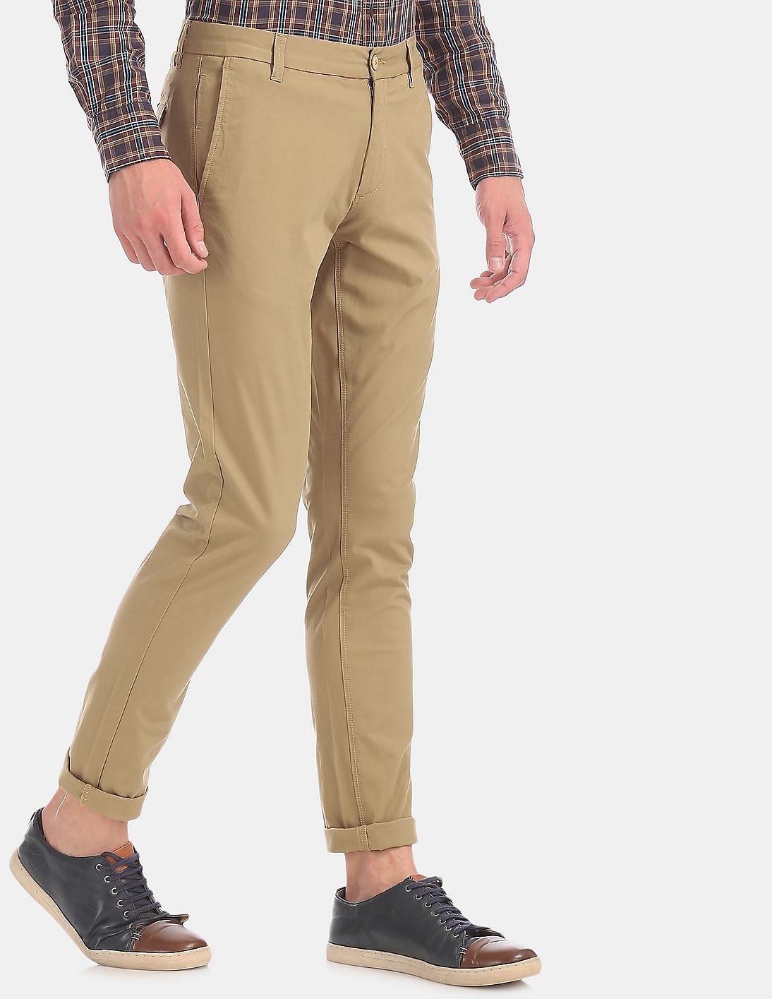 Buy Men Brown Austin Trim Regular Fit Solid Trousers online at NNNOW.com