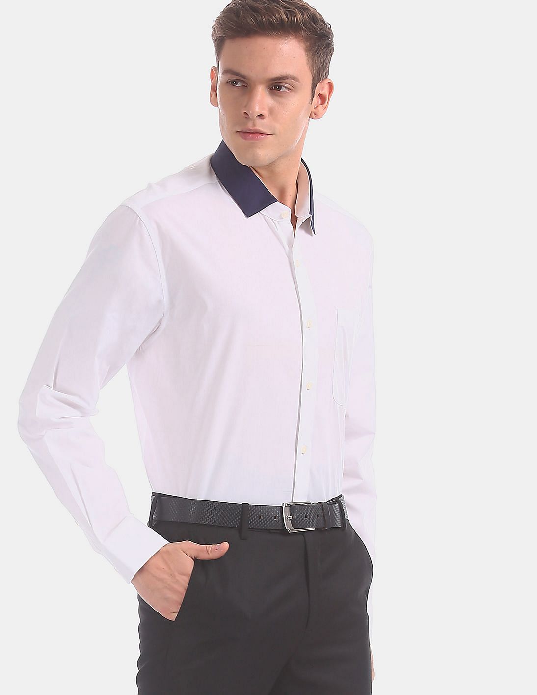 Buy Arvind Men Men White Detachable Collar French Placket Formal Shirt ...