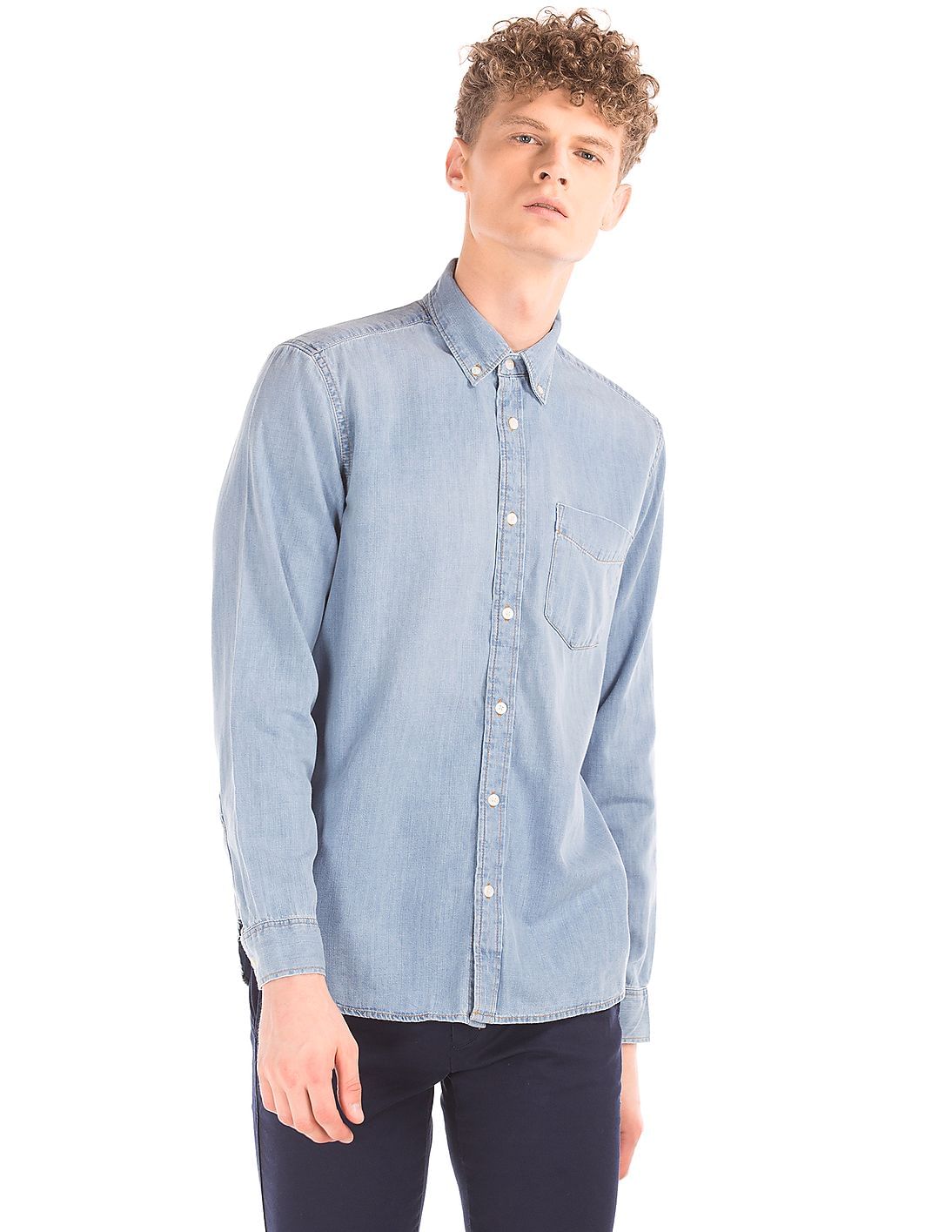 Buy GAP Men Men Blue Single Pocket Denim Shirt
