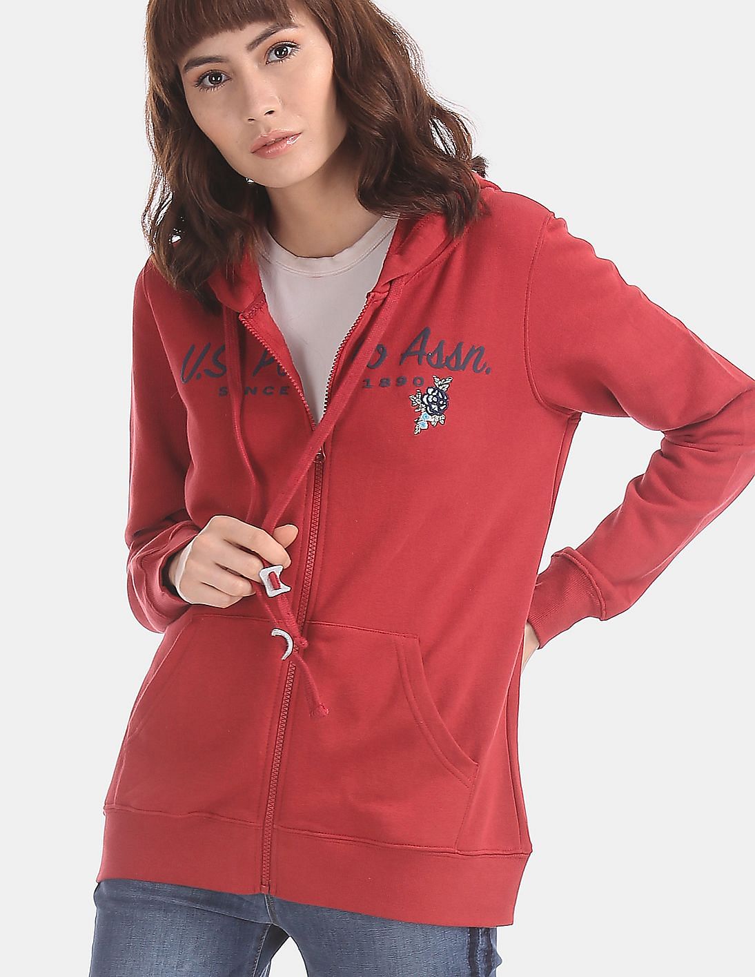 Buy U.S. Polo Assn. Women Red Drawstring Hood Sweatshirt - NNNOW.com