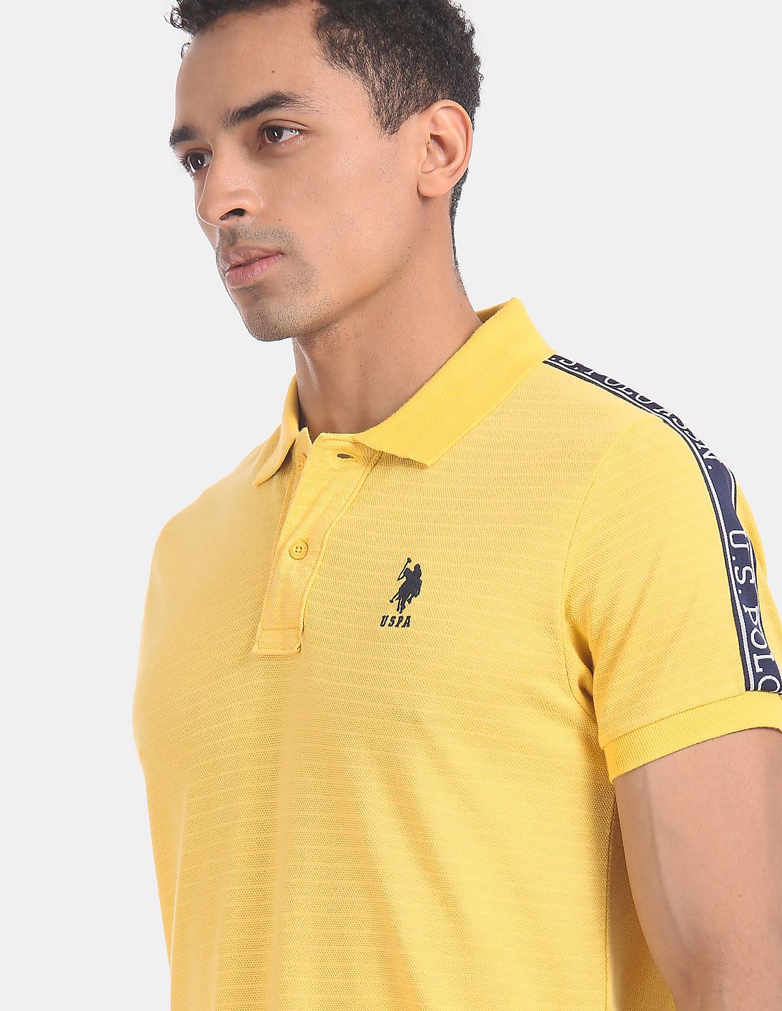 Buy U.S. Polo Assn. Men Yellow Brand Taping Patterned Knit