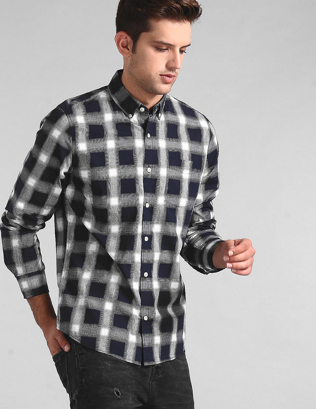 men's long sleeve check shirt