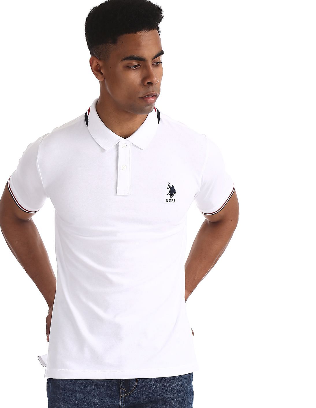 Buy Men White Tipped Solid Polo Shirt online at NNNOW.com