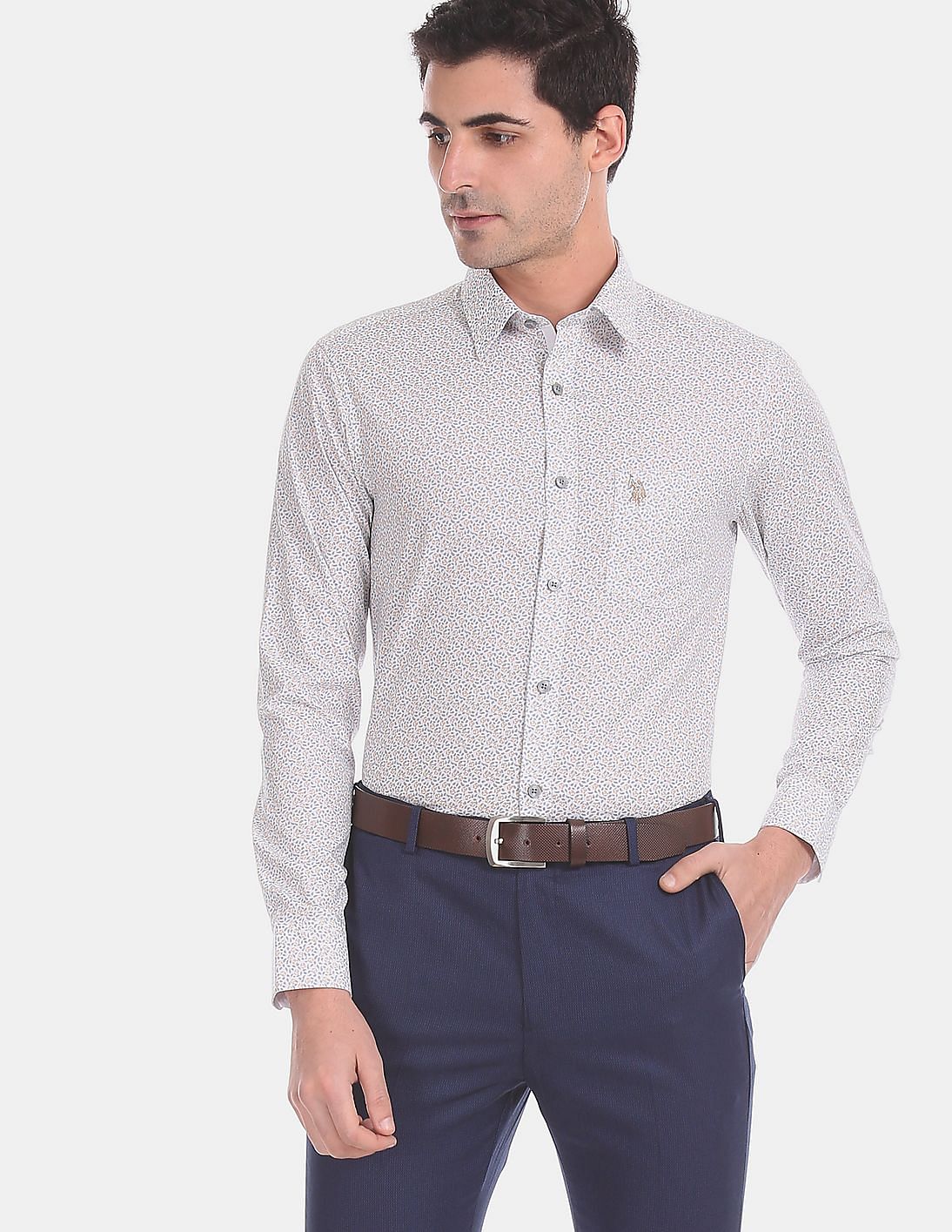 Buy USPA Tailored Men White All Over Print Cotton Formal Shirt - NNNOW.com
