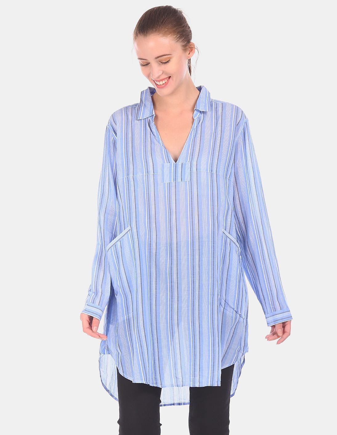 Buy GAP Women Blue Vertical Stripe Woven Shirt Dress - NNNOW.com