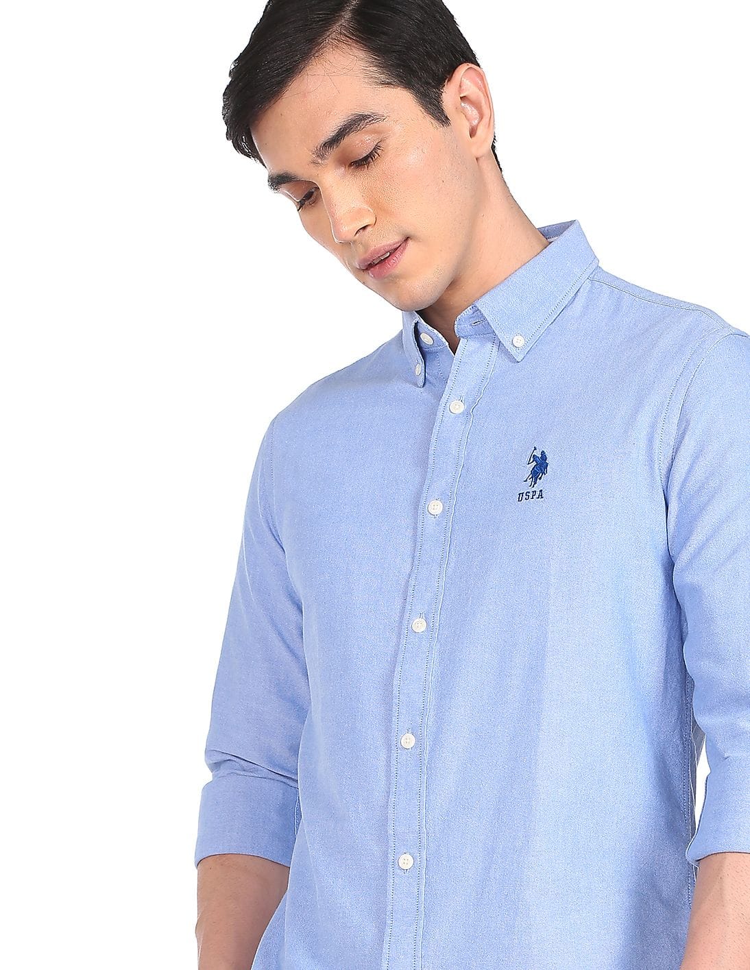 Buy U.S. Polo Assn. Men Blue Buttondown Collar Solid Casual Shirt