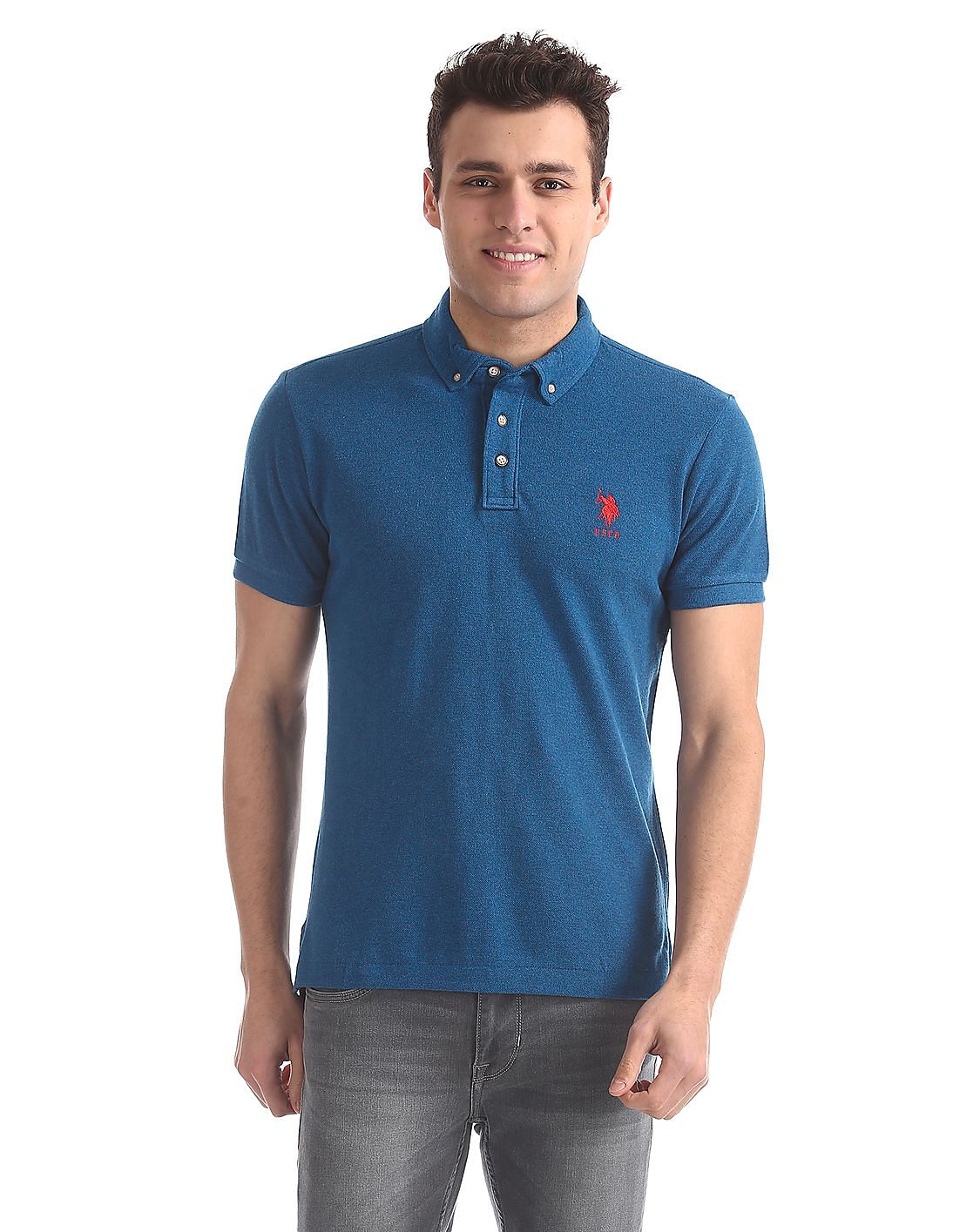 Buy Men Button Down Heathered Polo Shirt online at NNNOW.com
