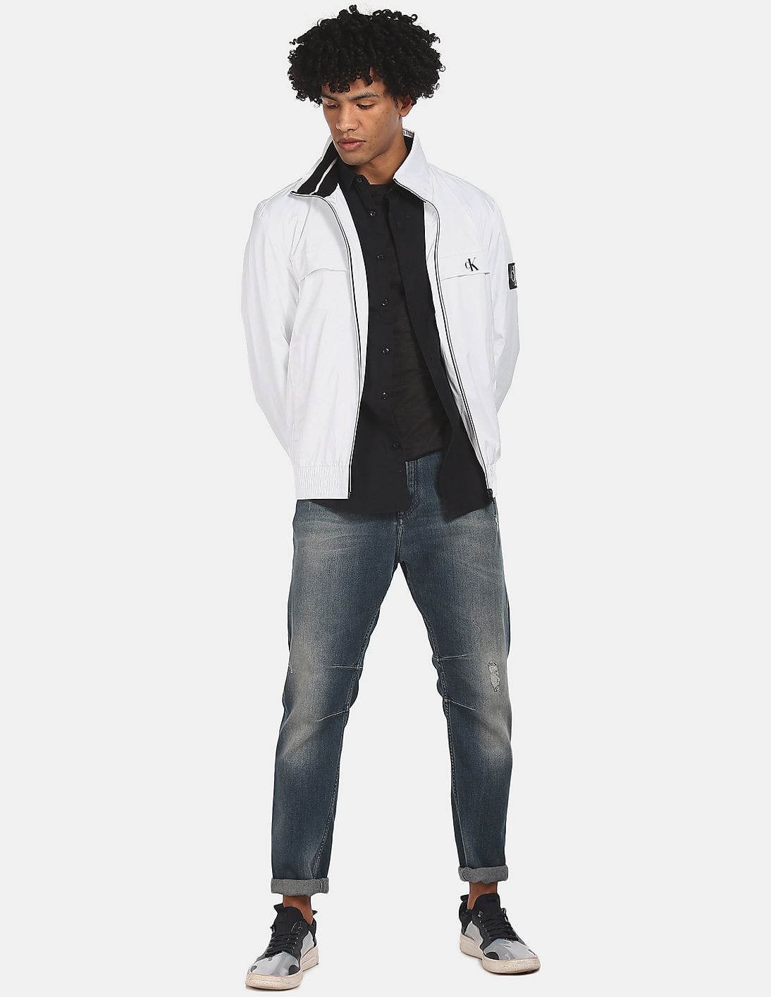 Buy Calvin Klein Men White Zip Up Harrington Jacket - NNNOW.com