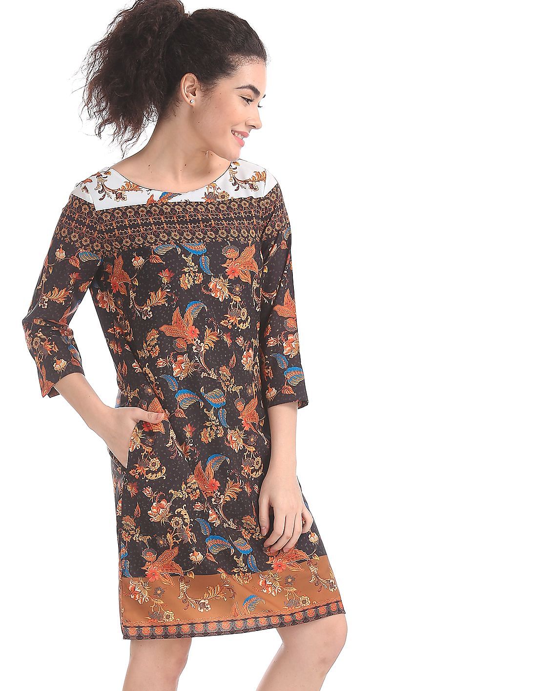 round neck printed shift dress