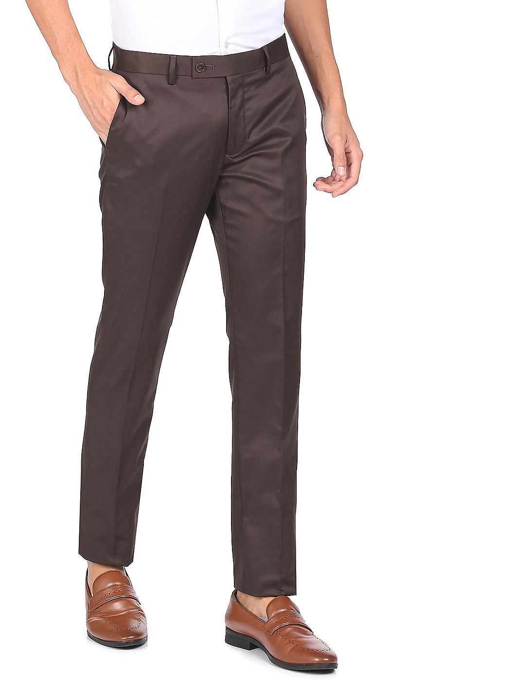 Buy Brown Mid Rise Suit Trousers Online at SELECTED HOMME |261209901