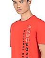 Aeropostale Men Orange Crew Neck Cotton Brand Print T-Shirt