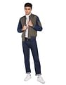 Flying Machine Stand Collar Colour Block Bomber Jacket