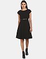 Flying Machine Women Cap Sleeve Belted Textured Dress