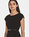 Flying Machine Women Cap Sleeve Belted Textured Dress