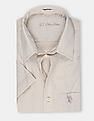 USPA Tailored Men Beige Short Sleeve Solid Formal Shirt